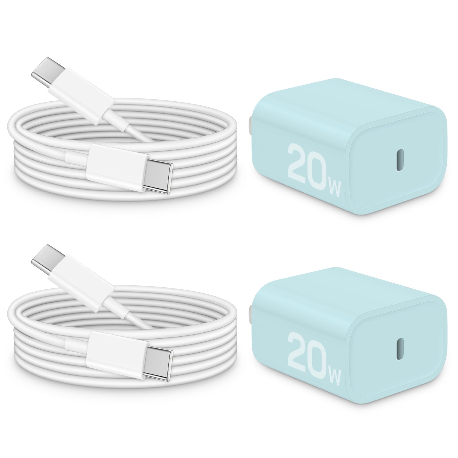 Brasag i Phone 17 16 15 Charger Fast Charging - 20W PD Fast Charger Block with 6Ft USB C Cable for i Phone 17/16/15 Series, i Pad Pro/Air/Mini, Galaxy S23, Pixel 8 & More (2-Pack) Blue