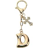 RSPPONAU Bubble Initial Keychain with Cross - Gold Letter Bag Charms for Women, Cute Purse Charms & Handbag Accessories