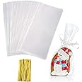 Cellophane Treat Bags, 5x11 Inches Clear Cellophane Bags With Twist Ties 100 Pcs