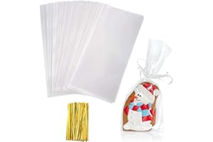 Cellophane Treat Bags, 5x11 Inches Clear Cellophane Bags With Twist Ties 100 Pcs