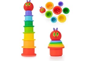Kids Preferred World of Eric Carle The Very Hungry Caterpillar Bath Time Stacking Cup Set with Caterpillar Head Squirty Perfect for Water Play Ages 18 Months and Up