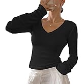 BAIGRAM Women Cute Y2K Lace Pointelle Crop Tops Long Sleeve V Neck Slim Fit Tee Shirt Grunge Minimalist Fall Going Out Lounge