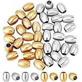 PH PandaHall 40Pcs Stainless Steel Spacer Beads Golden/Silver Large Hole Beads European Bead 10x8mm Oval Loose Charm Metal Bead for DIY Bracelet Necklace Jewelry Making with 4mm Hole