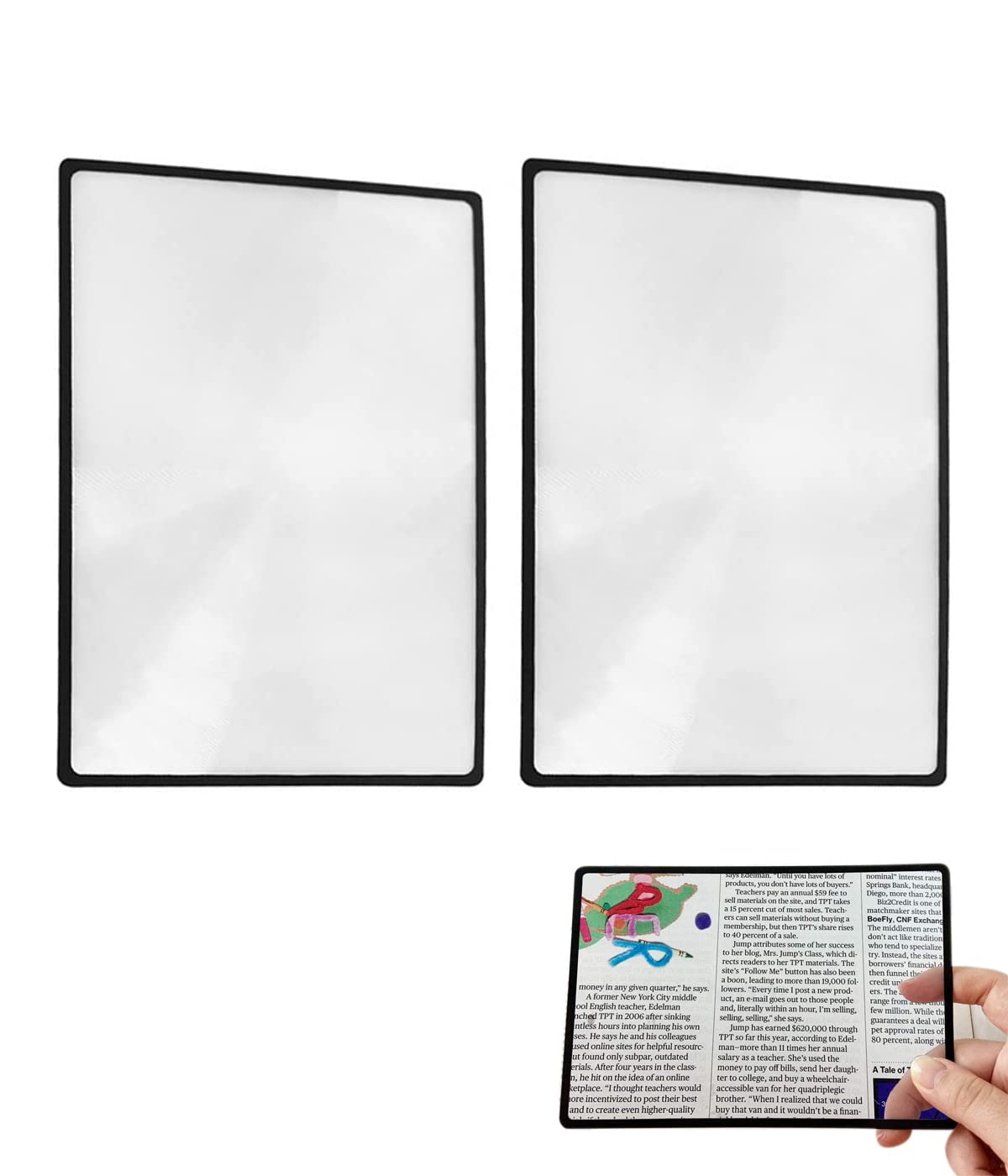 SIOPPKIK Card Magnifiers 3X (300%) Fresnel Magnifier Sheets Page Magnifier for Elderly Old Father Mother Reading Small Printed Books and Cards (2 Pieces, 4.70"x7")