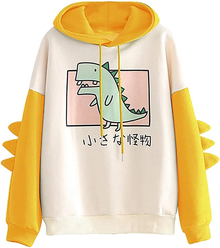 Gemira Hoodie Sweatshirts for Women Junior Girls Fashion Japanese Kawaii T-Shirts Casual Cute Dinosaur Print Tee Tops Blouse