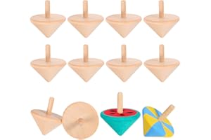 NUOBESTY 12pcs Wooden Spinning Tops Unfinished Craft Wood Gyroscopes for Kids Children DIY Toys Party Favors