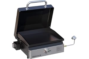 HongTaok 18 Inch Portable Gas Propane Griddle with Lid & Non-stick Ceramic Coated Baking Pan, Outdoor Tabletop Propane Grill for Cooking, Barbecue, Camping Tailgating