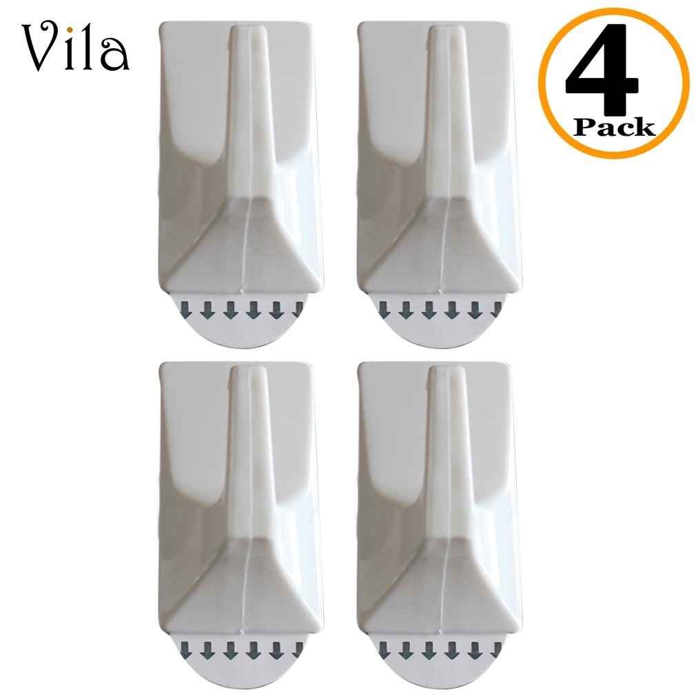 4 Self-stick Multi-purpose Utility Hooks by Vila: Sturdy and strong, holds up to 2 lbs: Easy removal with NO wall damage: Perfect for a dorm room or rental apartment