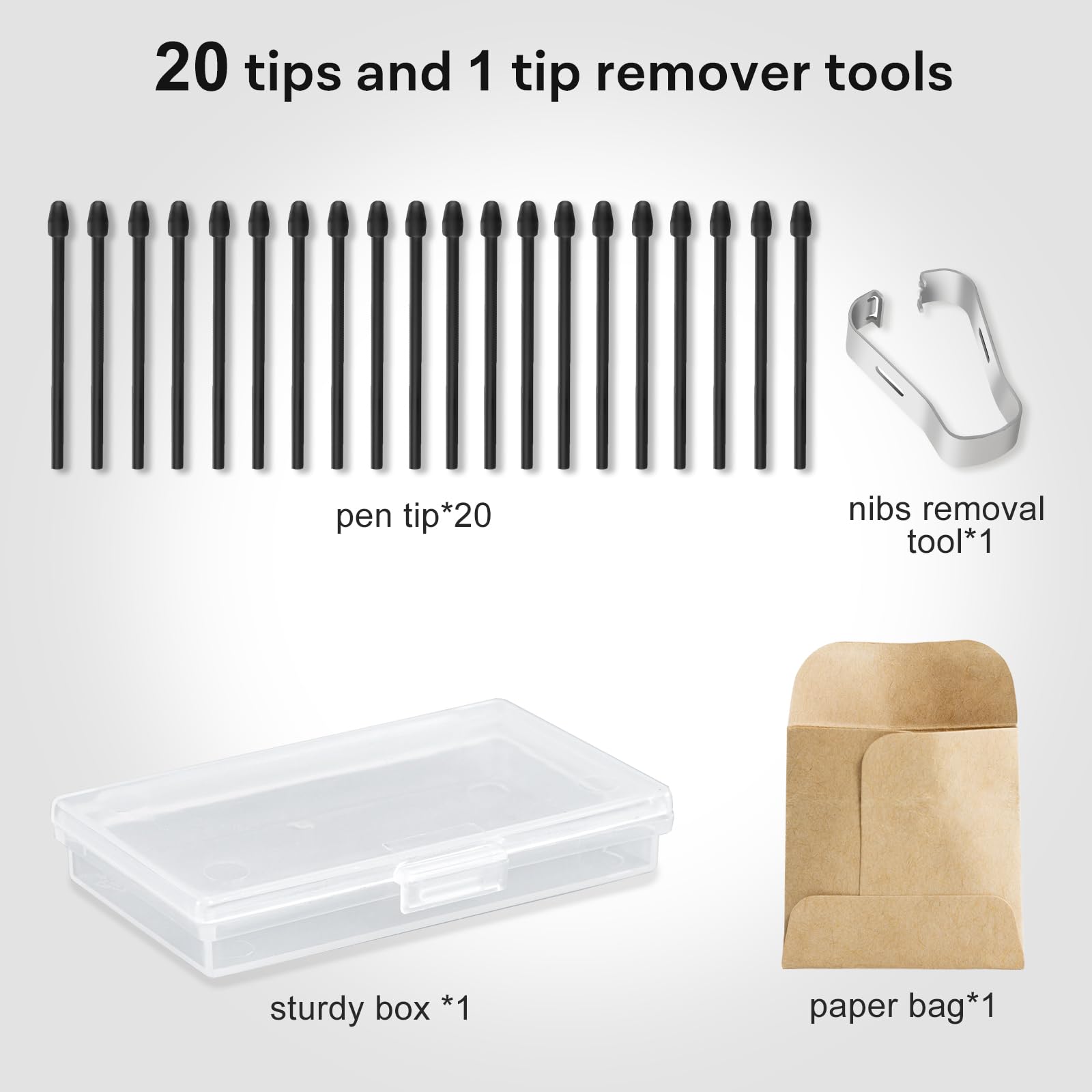 CoBak Sturdy Replacement Pen Tips (20 Pcs) for Kindle Scribe Stylus Pens - Pressure Sensitivity, Tilt Writing Support, Low Lag with Nibs Removal Tool for Kindle Scribe, BOOX Pen2 Pro, Hanvon N10