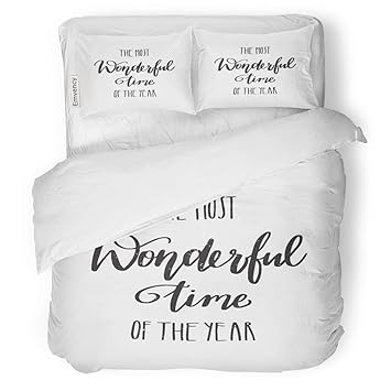 Sanchic Duvet Cover Set Hand Written Winter Phrase The Most Wonderful Time Year White Black Calligraphy Great Your Design Decorative Bedding Set 2