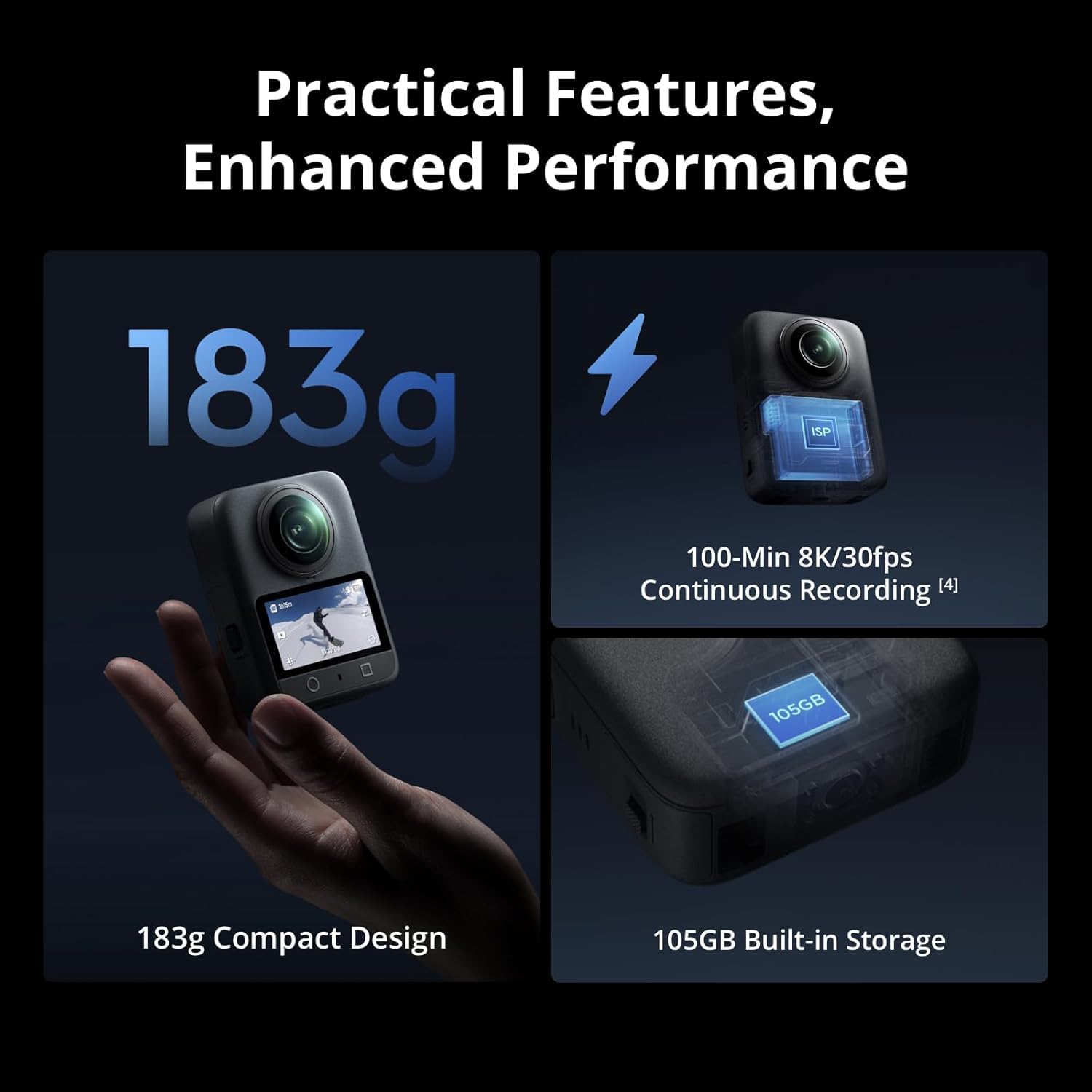 DJI Osmo 360 Vortex Combo, cámara de acción 360 con imágenes de 360° de 1 pulgada, vídeo nativo de 8K 360°, vídeo 4K/120 fps y 170° Boost, mango giratorio Vortex para efecto Bullet-Time