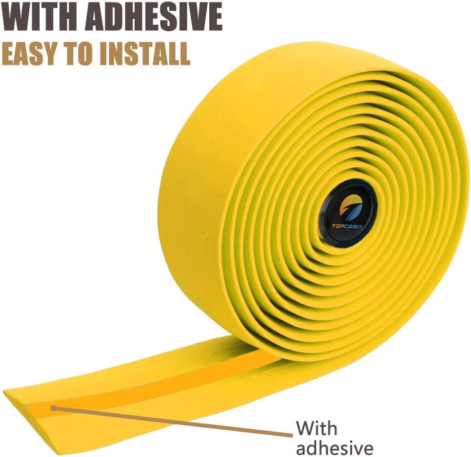 TOPCABIN® Bicycle Handlebar Tape Non-Slip Comfort GEL Road Bike Handlebar Tape Bike Bar Tape with Reflective Bar Plugs (# Yellow) - Image 5