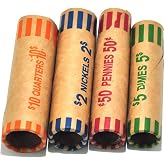 LLIKED 128 Assorted Preformed Coin Wrappers Quarters Pennies Nickels Dimes | Color‑Coded, Preformed, Easy to Use, Tear‑Resistant Kraft Paper, for Banks, Retail &amp; Home