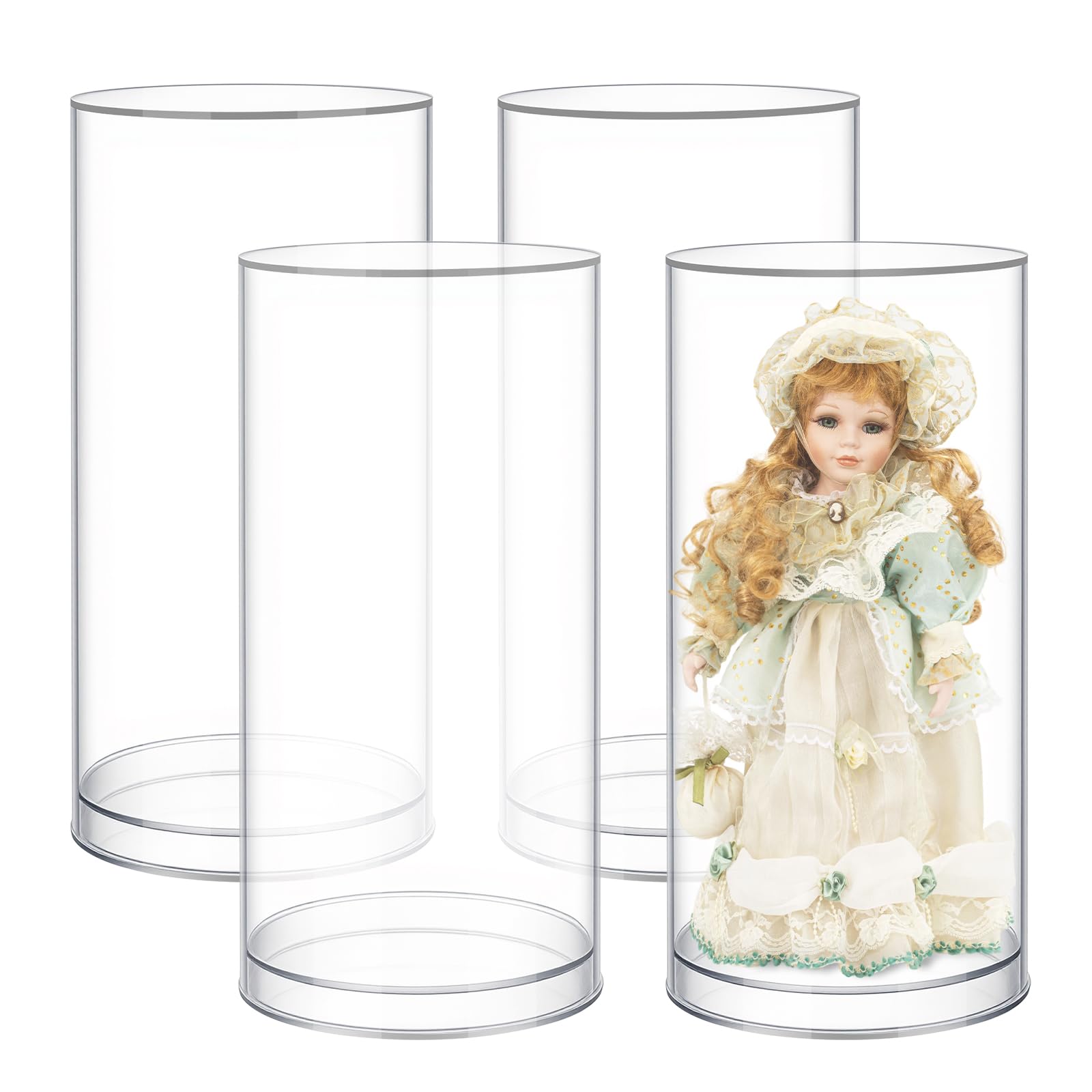 Photo 1 of Seenelling 4 Pcs Acrylic Action Figure Display Case, 4" W x 8" H, 2mm Thick Round Clear Display Cases for Collectibles Figures Doll Models Storage Box