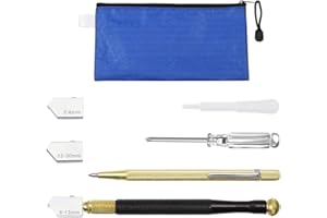 Glass Cutter Tool Set, Pencil Style Glass Cutter, 2 Extra Blades 2mm-20mm, Oil Dropper, Tungsten Scribe Engraving Pen, Screwd