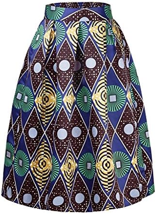 Jyoou Print Knee Length Flare Skirts With Pockets Green X-Large