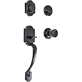 �鶹�� Basics Front Door Lock Set, Handleset with Tulip Knob, Level Door Handle, Exterior, Single Cylinder,Matte Black, 1-Pac
