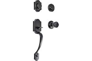 Amazon Basics Front Door Lock Set, Handleset with Tulip Knob, Level Door Handle, Exterior, Single Cylinder,Matte Black, 1-Pack