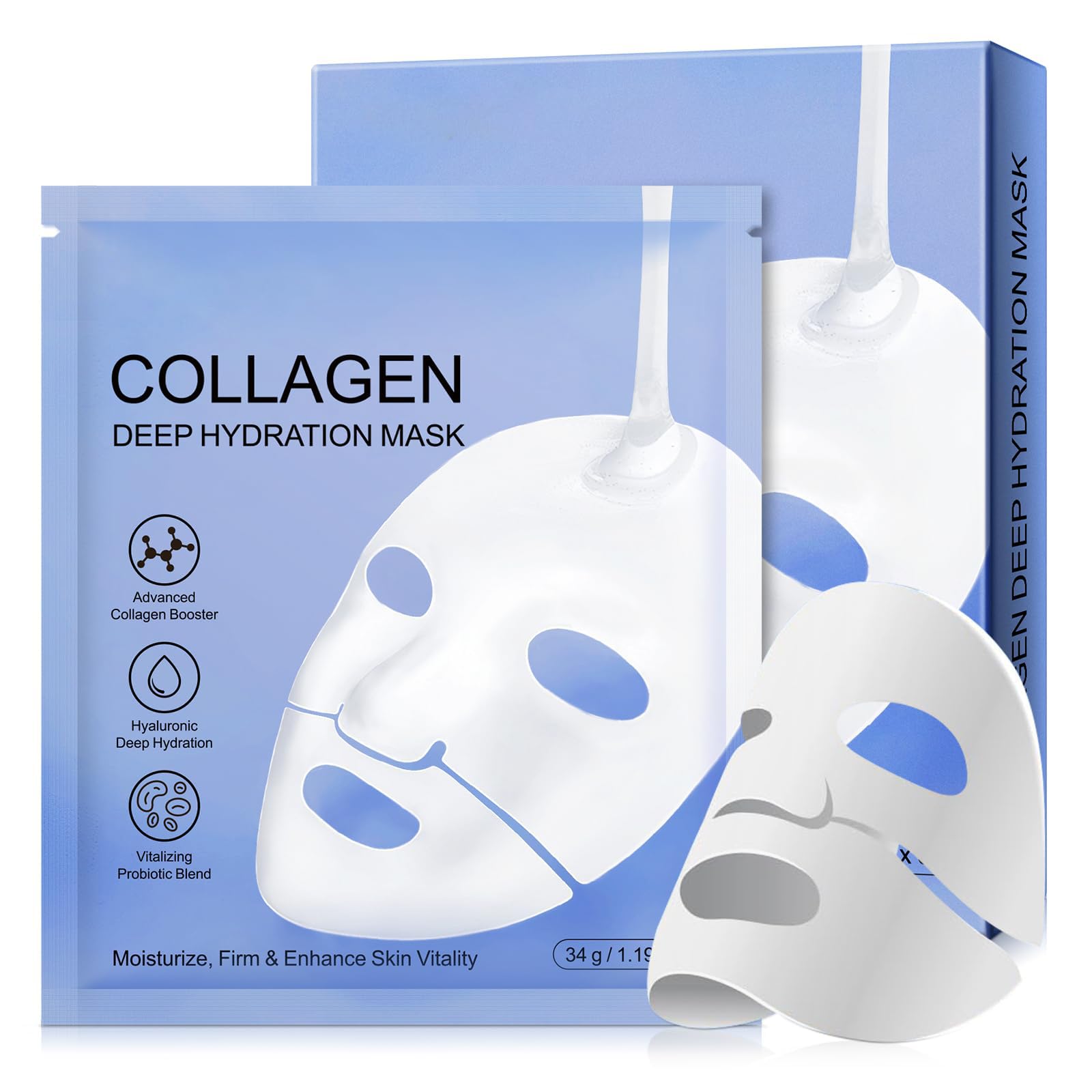 Collagen Face Mask, 6Pcs Collagen Night Wrapping Mask, Pore Minimizing, Elasticity Improvement, Overnight Face Mask