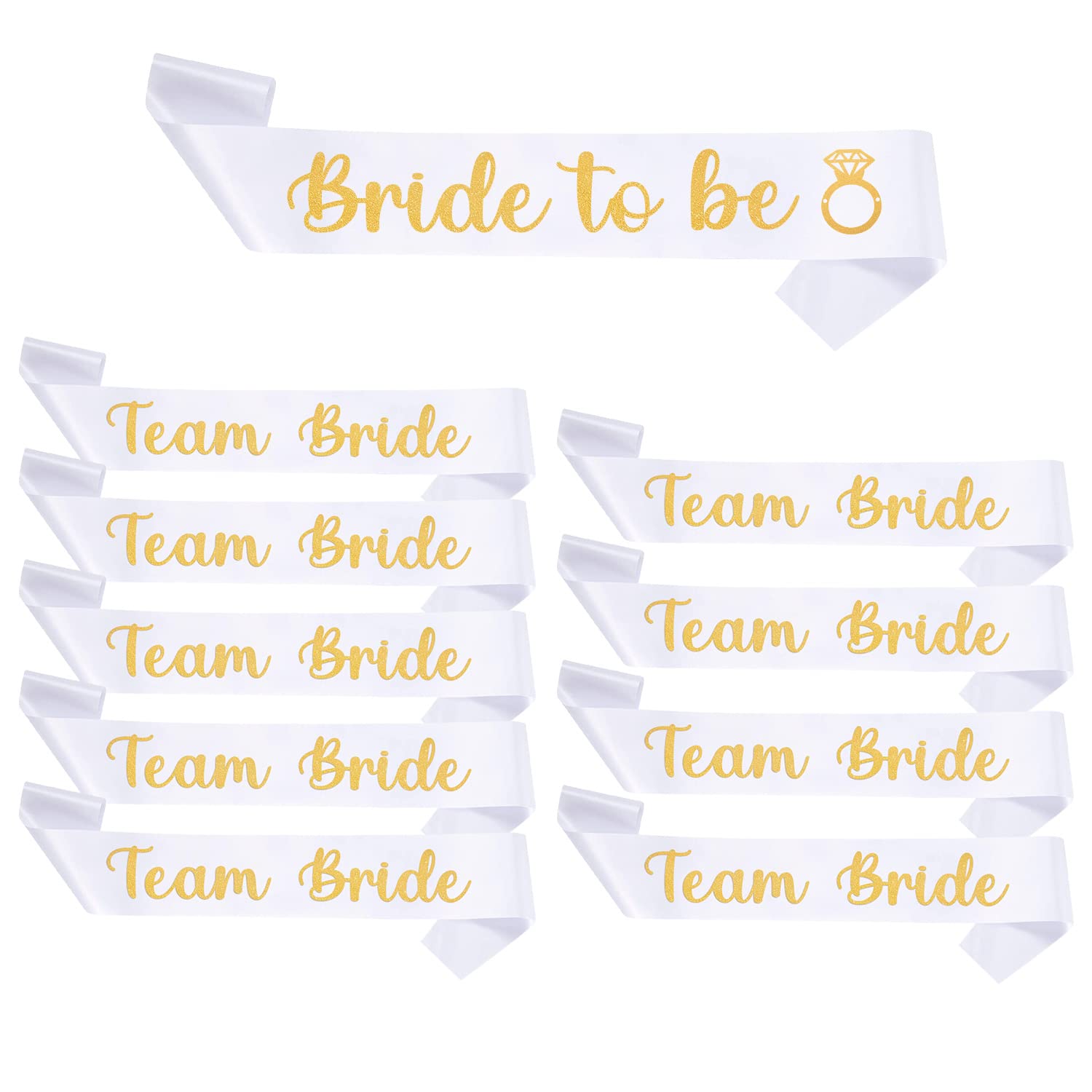 Shining She 10 Pieces Hen Party Accessories Sashes Sets, 9 White Team Bride Sashes 1 White Bride to Be Sash, for Hen Party Wedding Bridal Shower Party Decorations