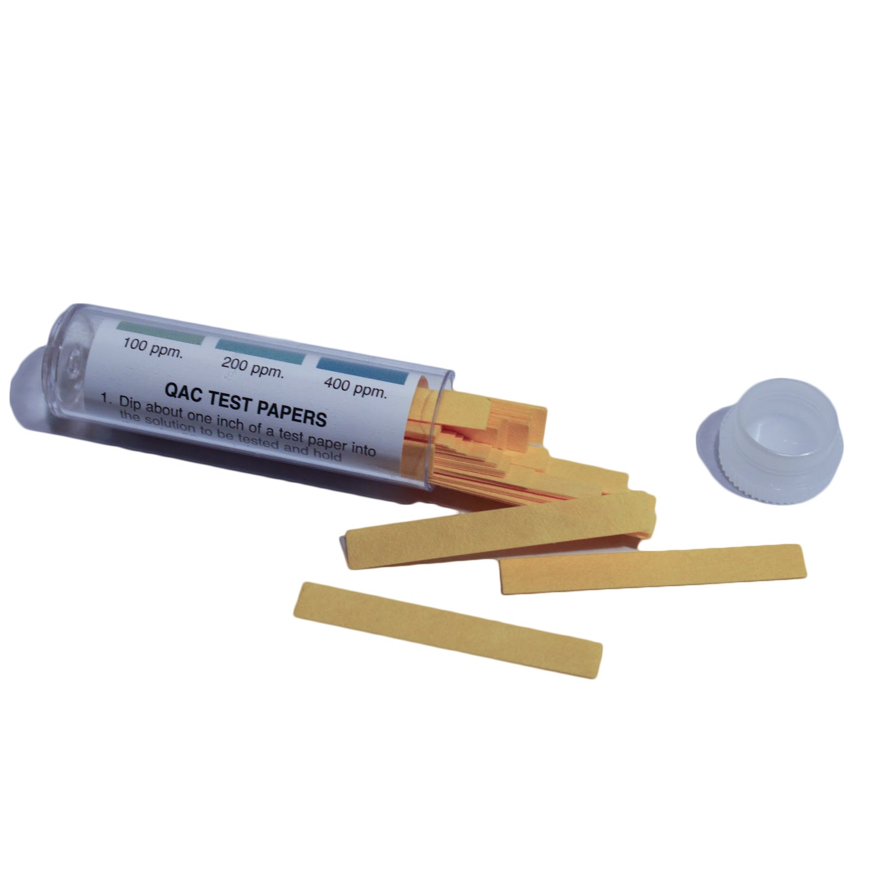 100 2" Paper Quat QAC (Quaternary Ammonium) Test Strips in Vial (100