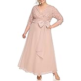 Jessica Howard Womens Lace 3/4 Sleeve V-Neck Maxi Gown – Special Occasion Dress