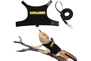 KOMPMP Bearded Dragon Harness & Leash Set - Self-Adhesive Adjustable Lizard Harness, Clothes, Accessories with 67in Escape Proof Nylon Leash for Outdoor Walking