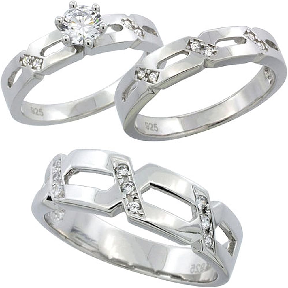 Sterling Silver Cubic Zirconia Trio Engagement