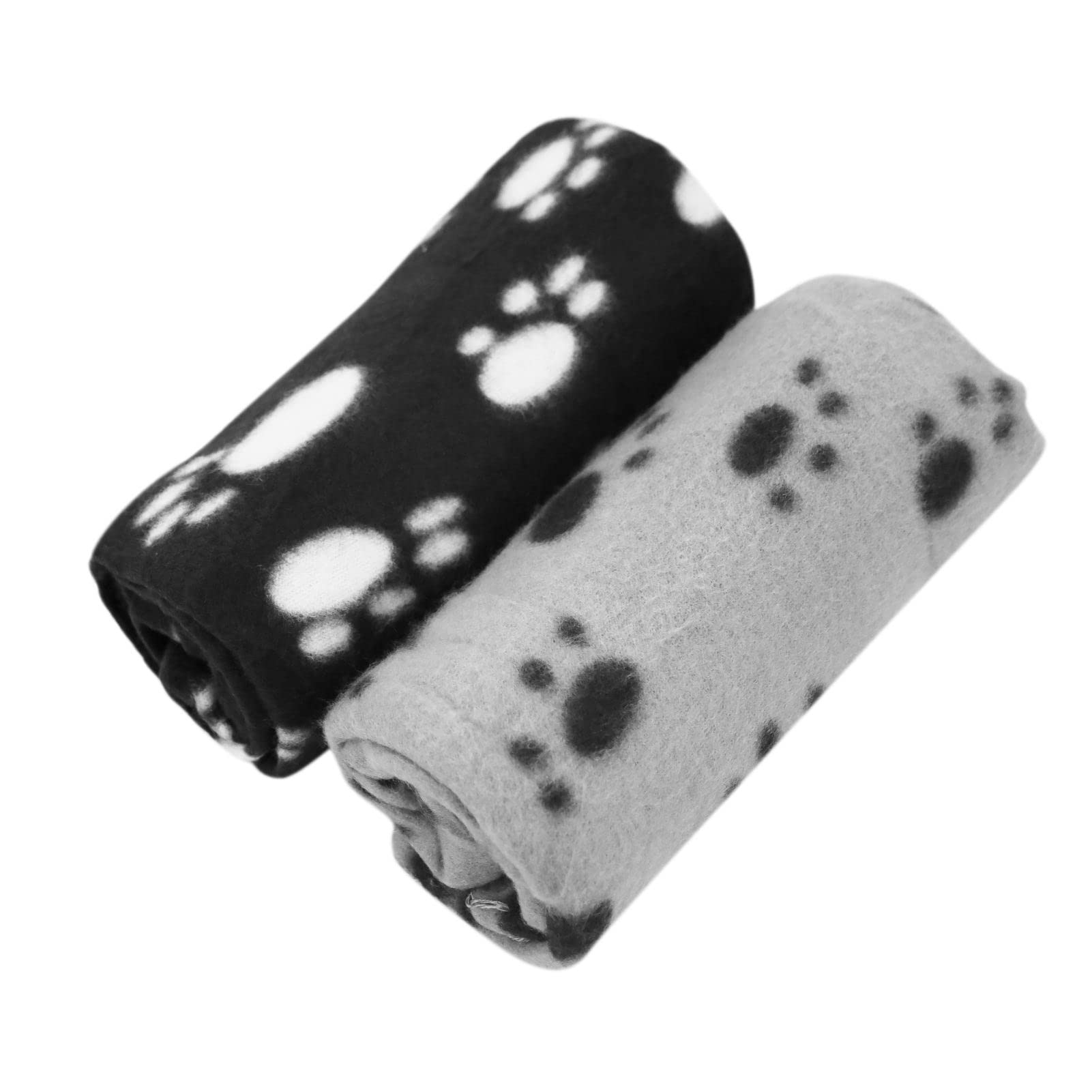 SZCXDKJ Pack of 2 Cute Paw Print Blanket 60 x 70 cm Puppy Dog Blanket Pet Blankets Small Animals Blanket for Small Animals, Black, Grey