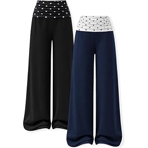 KIDLAGA 2 Pack Tween Girls Sweatpants Wide Leg High Waist Sweat Polka Dots Pants for Girls Size 7-14 Years
