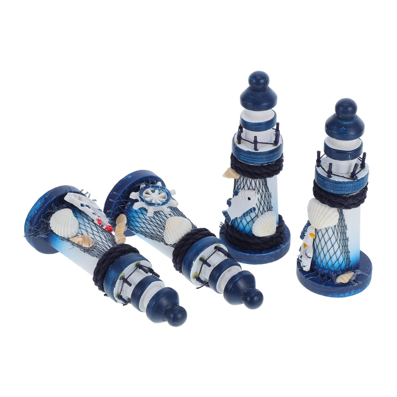 Healifty 4 Pcs Wooden Lighthouse Decor Miniature Lighthouse Figurines Model Nautical Theme Lighthouse Ornament Micro Landscaping DecorHome Office Table, Blue White, 5X13CM (K5FI8346C1207LI14VSHYY)