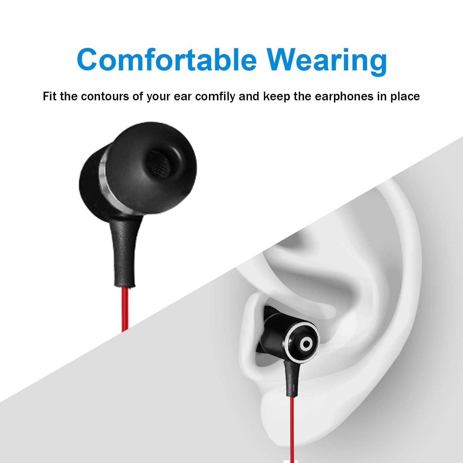 SMARTED Wired Cell Phone Headsets Noise Cancelling Earphone Metal Material with Mic and Volume Control for 3.5mm Audio Devices Mobile Phone (Red)