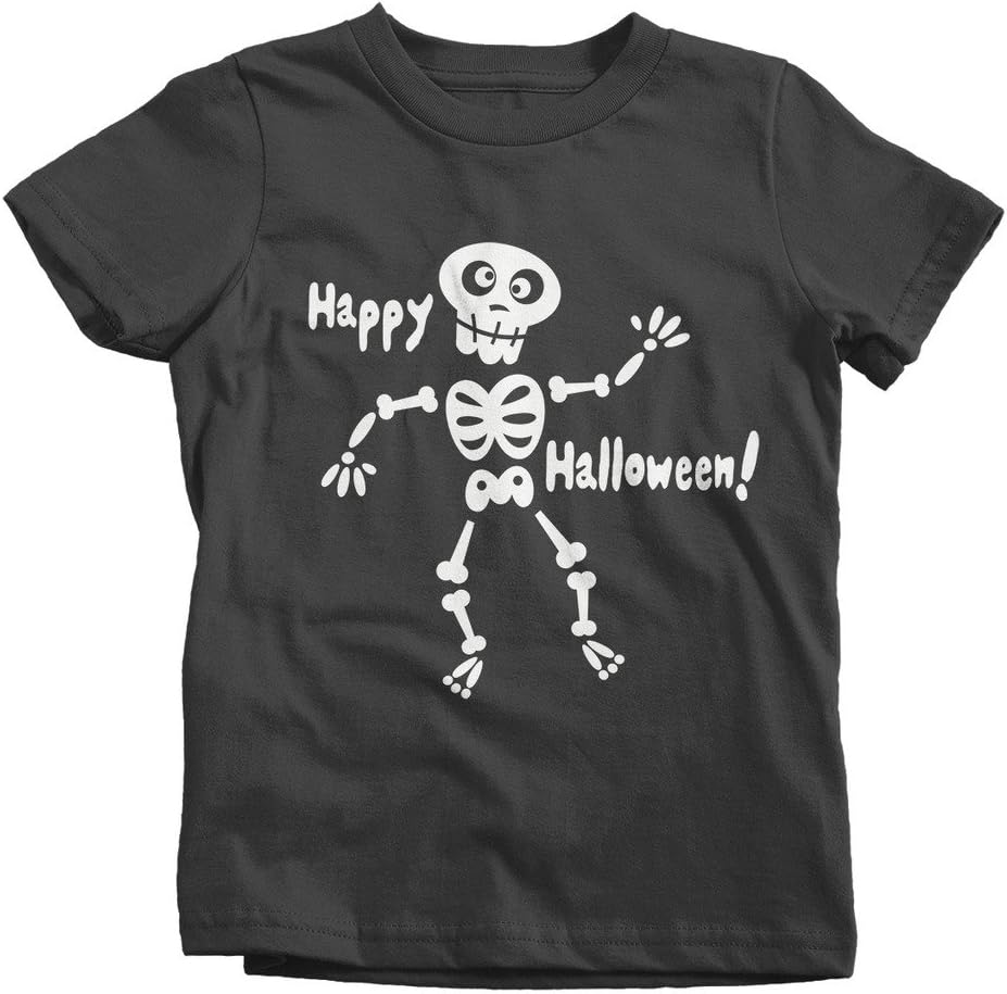 Shirts By Sarah Big Boy's Girl's Glow in The Dark Skeleton Happy Halloween T-Shirt