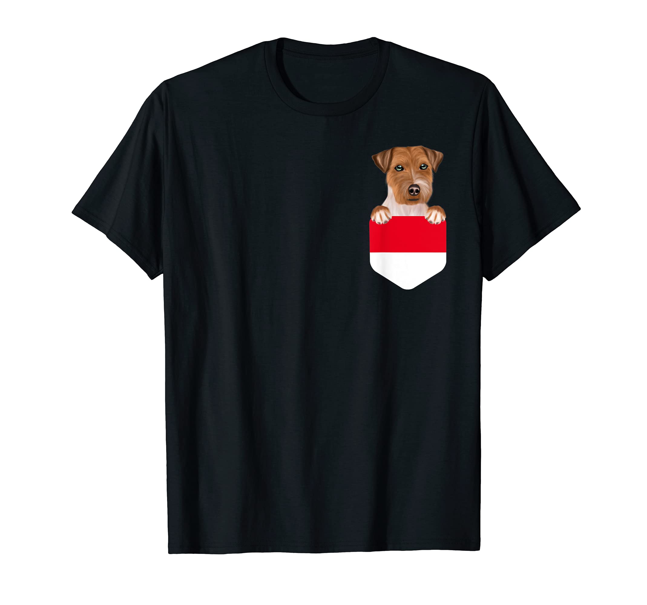 Indonesia Flag Russell Terrier Dog In Pocket T-Shirt