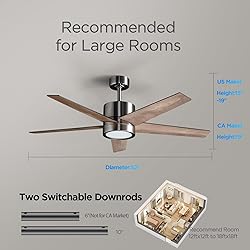 VAGIZM Ceiling Fan 52'' with Light: Modern Remote