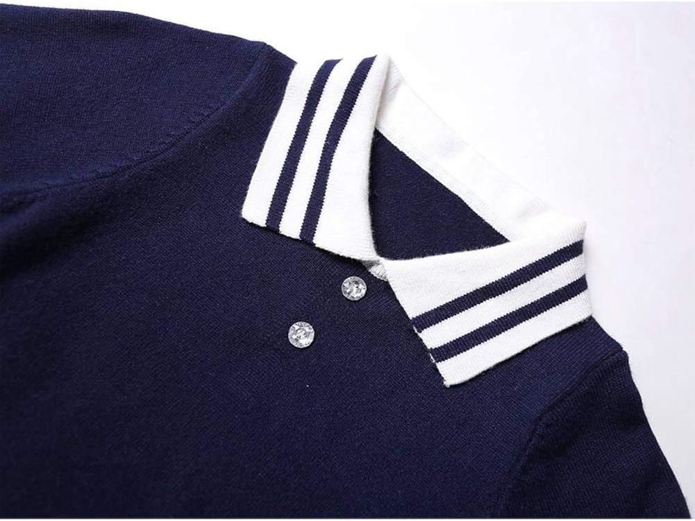 SMILING PINKER Girls Uniform Dresses Long Sleeve School Polo Striped Knit Sweater Dress: Clothing