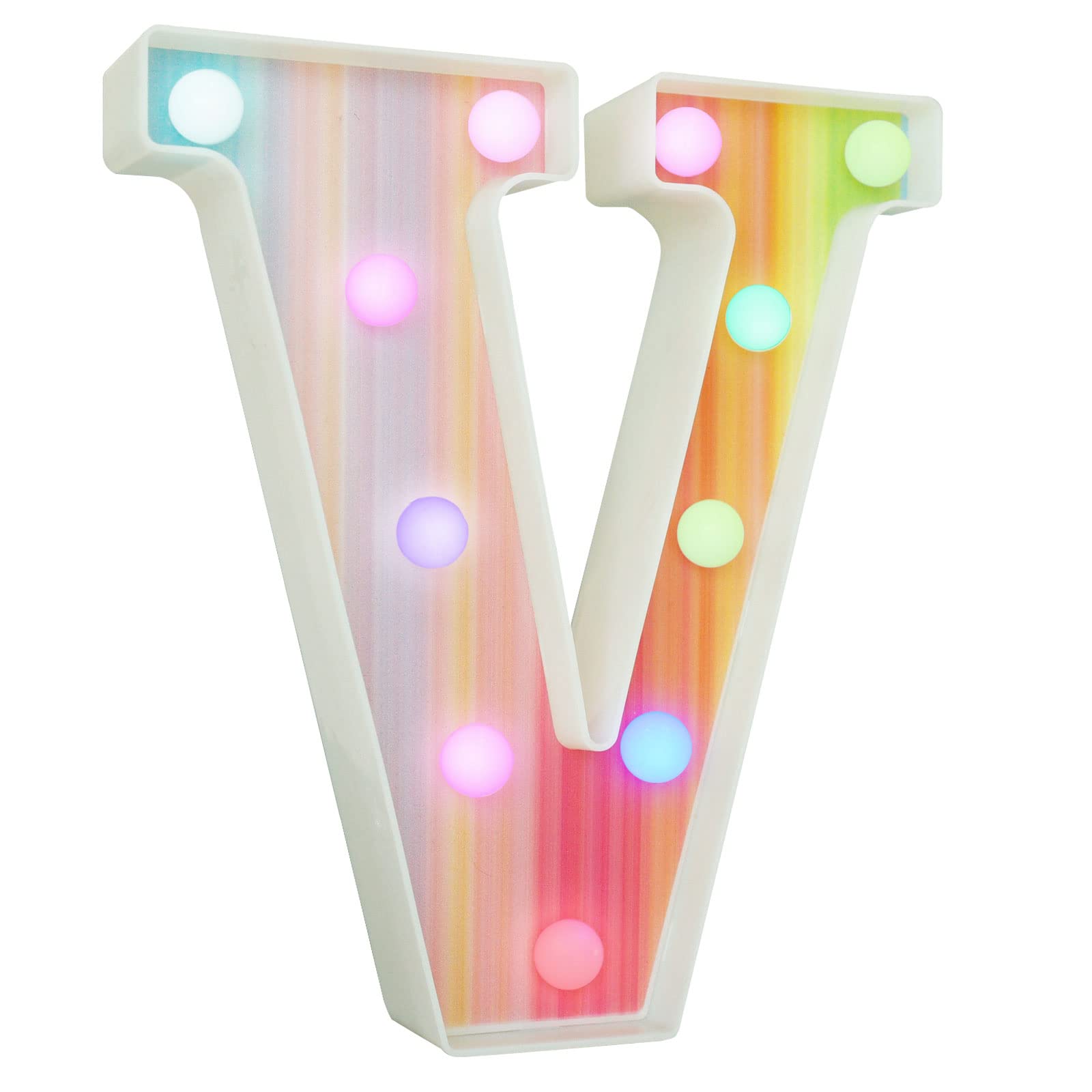 Rainbow Light Up Letters, Colorful LED Letter Lights 16 Color Changing Alphabet Sign Gifts for Girls Women Party Birthday Decorations Remote Night Light Christmas Valentine Wall Table Decor - V