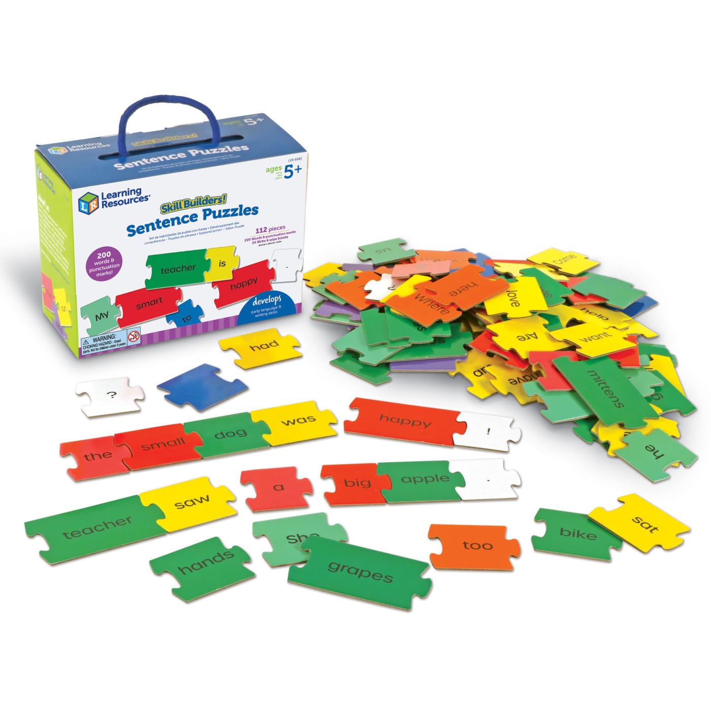 Learning Resources Skill Builders Sentence Puzzles, 112 Pieces, Ages 5+, Words, Letters, Language Skills, Sentence skills, Preschool Learning Toys, Learning & Education Toys