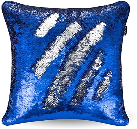 Reversible Sequins Mermaid Pillow Case - Two Colors Throw Cushion Case040cm(ONLY PILLOW COVER) Sapphire and Silver By AusKit