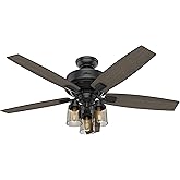 Hunter 52 inch Indoor Ceiling Fan with LED Lights and Remote Control - Black Ceiling Fan, Standard Mount, 5 Blades, For Bedro