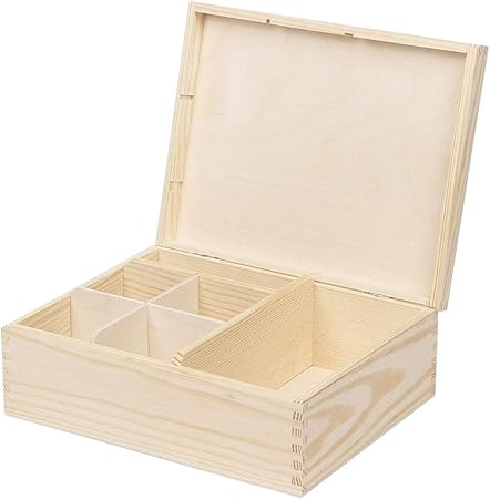 Caja de madera con compartimentos caja de almacenamiento con tapa: Amazon.es: Hogar