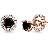 Gem Stone King 18K Rose Gold Plated Silver Stud Earrings Round Black Diamond and Moissanite (2.52 Cttw)