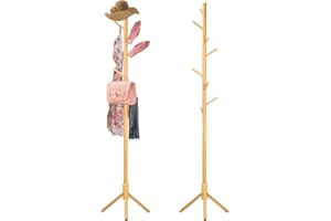 Swpeet 1 Pack 69'' Coat Rack Freestanding, Adjustable Wooden Coat Tree, Easy to Assemble Clothing Rack Kit Contains 8 Hooks, 