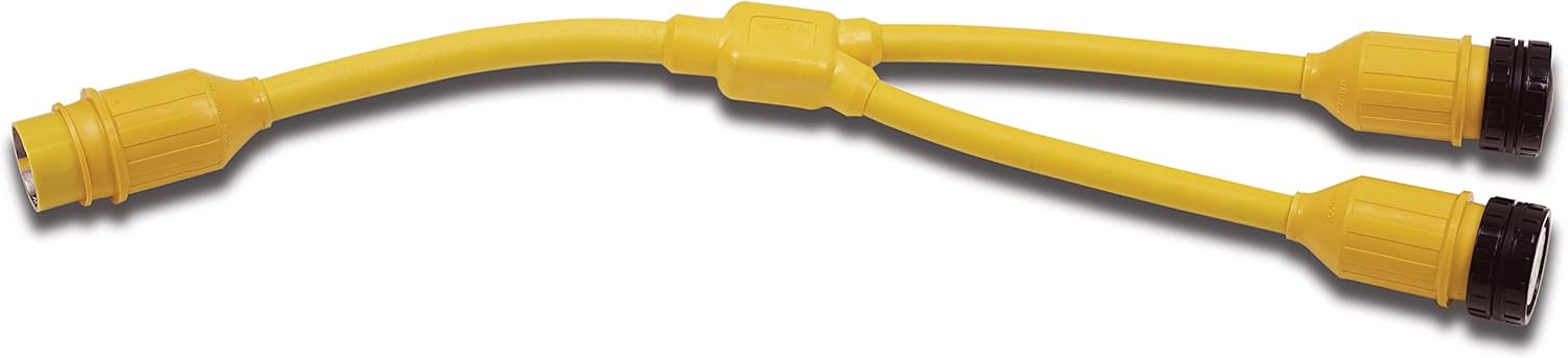 Marinco 153AY Marine Electrical Shore Power Y Adapter (50-Amp 125/250-Volt Locking Male to Double 30-Amp 125-Volt Locking Female with Sealing Collar System, Yellow) : Boating Shore Power Adapters : Sports & Outdoors