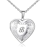 YOUFENG Locket Necklace that Holds Pictures Initial Alphabet A-Z Letter Pendant Necklace Platinum Plated Gifts for Women