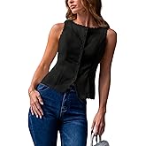 Cupshe Women’s Sleeveless Top Button Down Scoop Neck Fitted Waist Bustier Tank Top Vintage Vest Casual