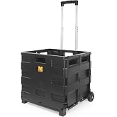 MaxWorks 51051 Collapsible Black Rolling Folding Dolly Cart for Teachers - Multi-Functional Dolly with Extra Storage Durable Wheels and Easy-to-Fold Design for Classroom Office Shopping - Without Lid