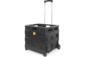 MaxWorks 51051 Collapsible Black Rolling Folding Dolly Cart for Teachers - Multi-Functional Dolly with Extra Storage Durable Wheels and Easy-to-Fold Design for Classroom Office Shopping - Without Lid