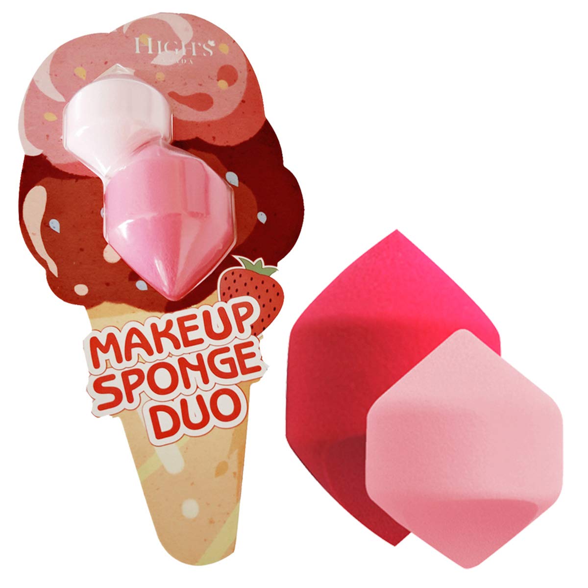 HIGH'S 2pcs Latex-Free Makeup Sponge Beauty Blender Foundation Sponge, Flawless for Liquid, Cream, Powder, Multi-colored Cosmetic Sponges, Strawberry Ice Cream Series
