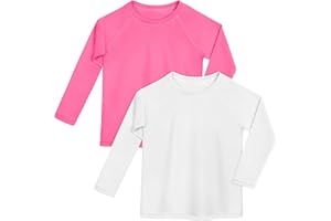 Poroka 2 Pack Girls and Toddlers' UPF 50+ Long-Sleeve Rashguard Swim Shirt Lightweight Sports Athletic Tee Outdoor